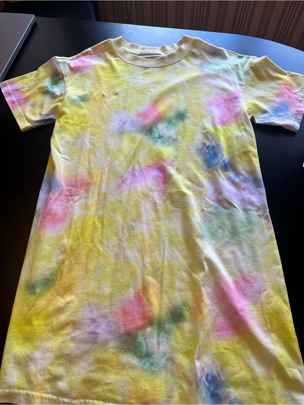 Alice + Olivia Short Sleeve Tie-Dye shirt dress in Yellow Multi